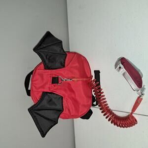 Cute Red Kids Backpack with Bat Wings and Safety Leash